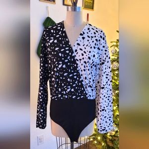 Black and White Color Block Bodysuit